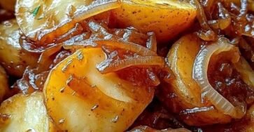 Slow Cooker Amish Savory Onion Potatoes with tender sliced potatoes and sweet onions.